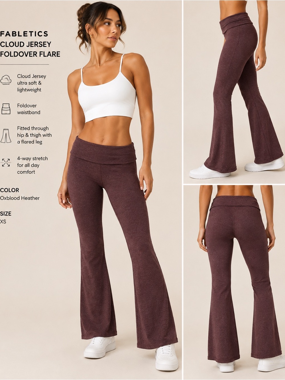 Fabletics Cloud Jersey Foldover Flare Pants - Oxblood Heather